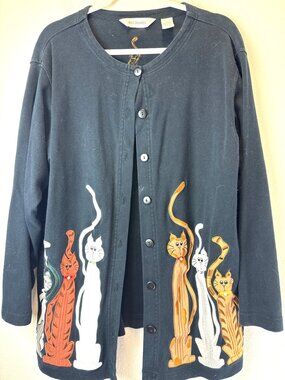 BECHAMEL Vintage Cat Holiday Christmas Cardigan Sweater Buttons Woman’s Size L